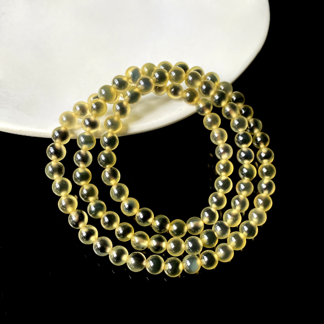 6mm Yellow Agate Triple Wrap Bracelet with Dark Center