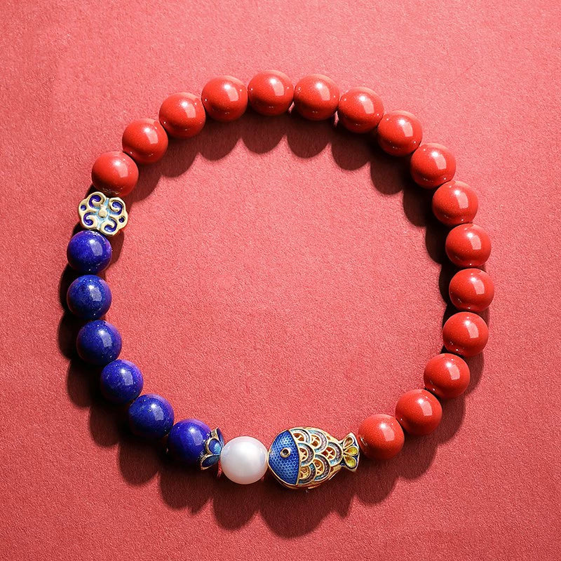Cinnabar and Lapis Koi Bracelet