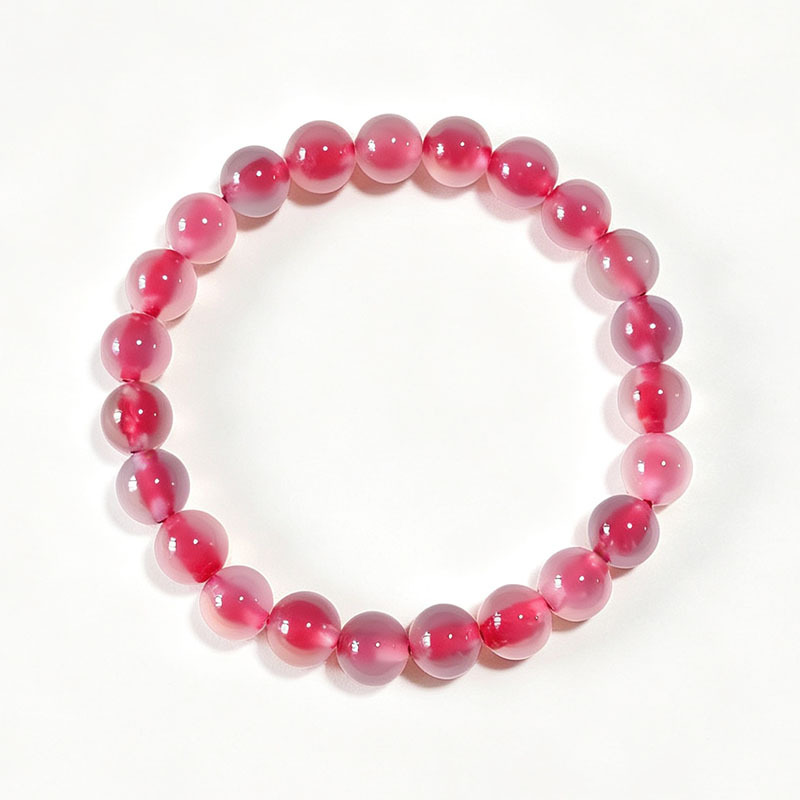 8mm Deep Pink Agate Bracelet with Dark Center