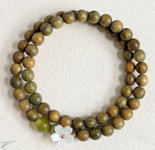 6mm Green Sandalwood Double Wrap Sakura Bracelet