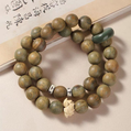 8mm Green Sandalwood Double Wrap Bracelet with Lotus Bead