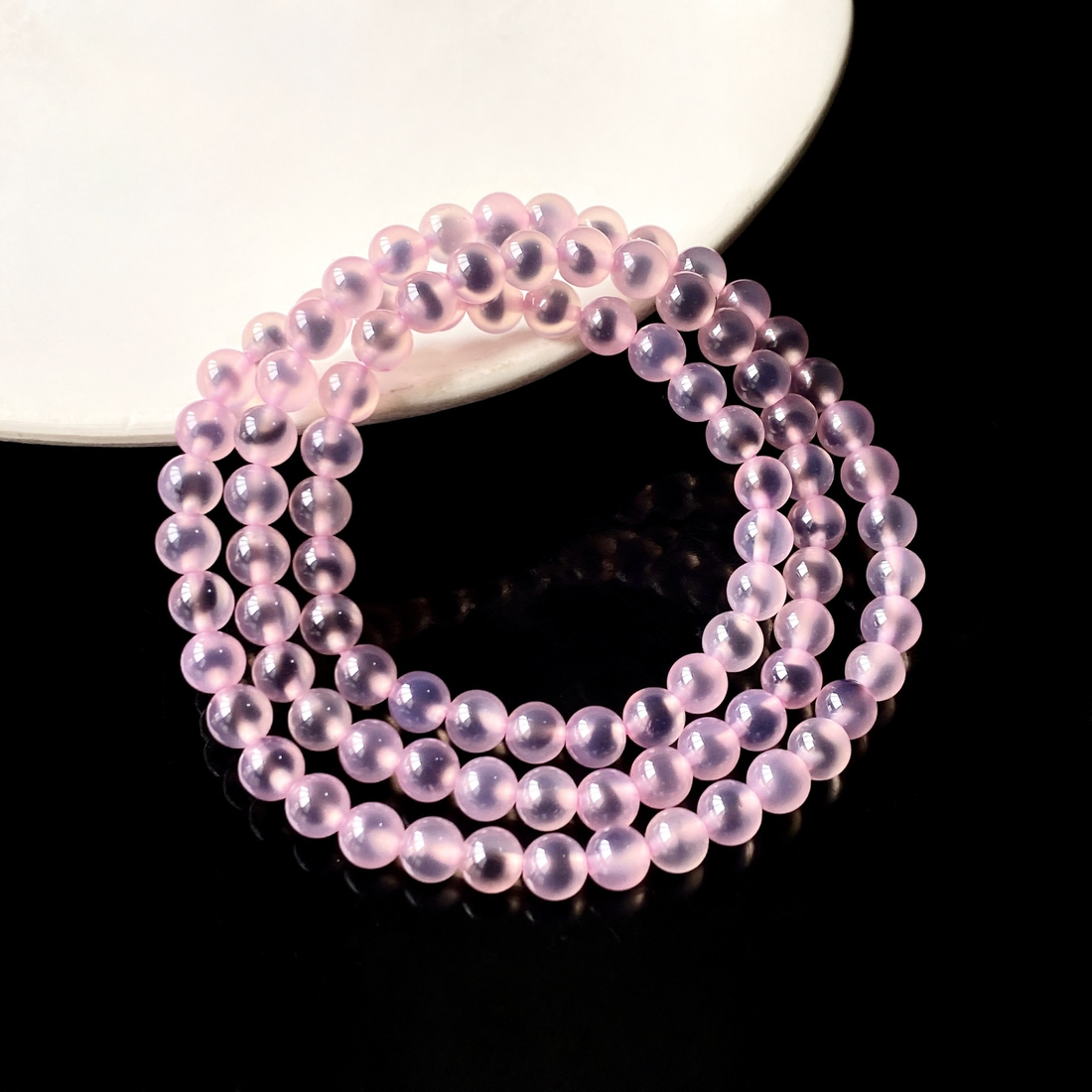 6mm Pink Agate Triple Wrap Bracelet with Dark Center
