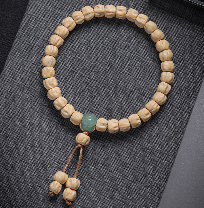 6–7mm Tibetan Style Seed Bracelet with Green Jade Pumpkin Pendant