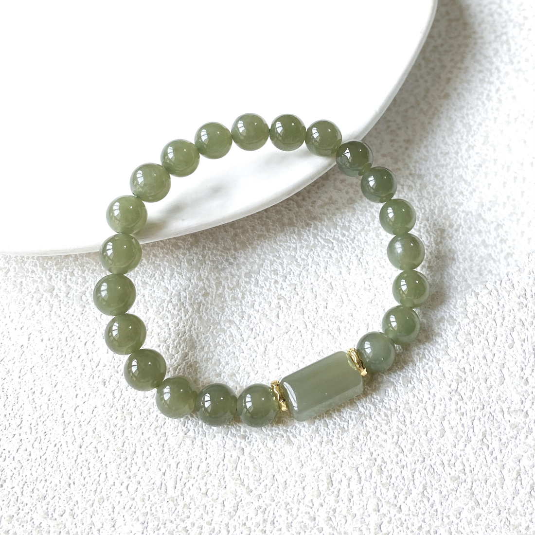 7.7mm Light Green Hetian Jade Bracelet with Peace Charm