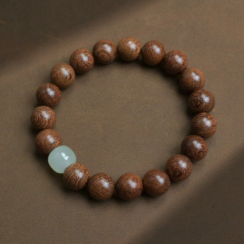 Golden Silk Wood Bracelet with Light Green Jade