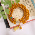 Honey Amber Pumpkin Bead Gourd Pendant Three-Wrap Bracelet