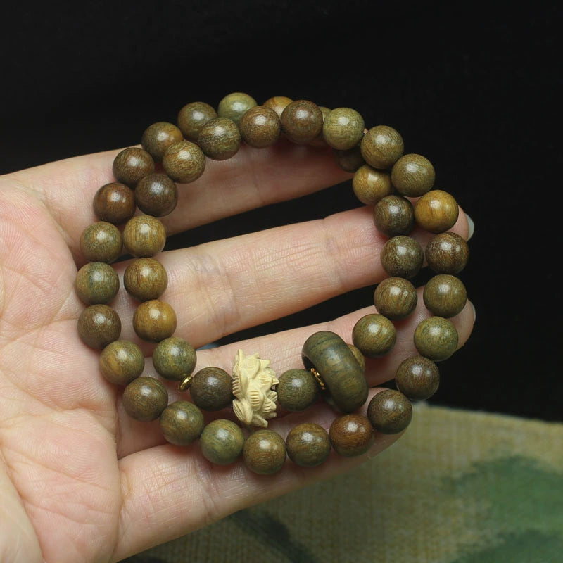 8mm Green Sandalwood Double Wrap Lotus Bracelet