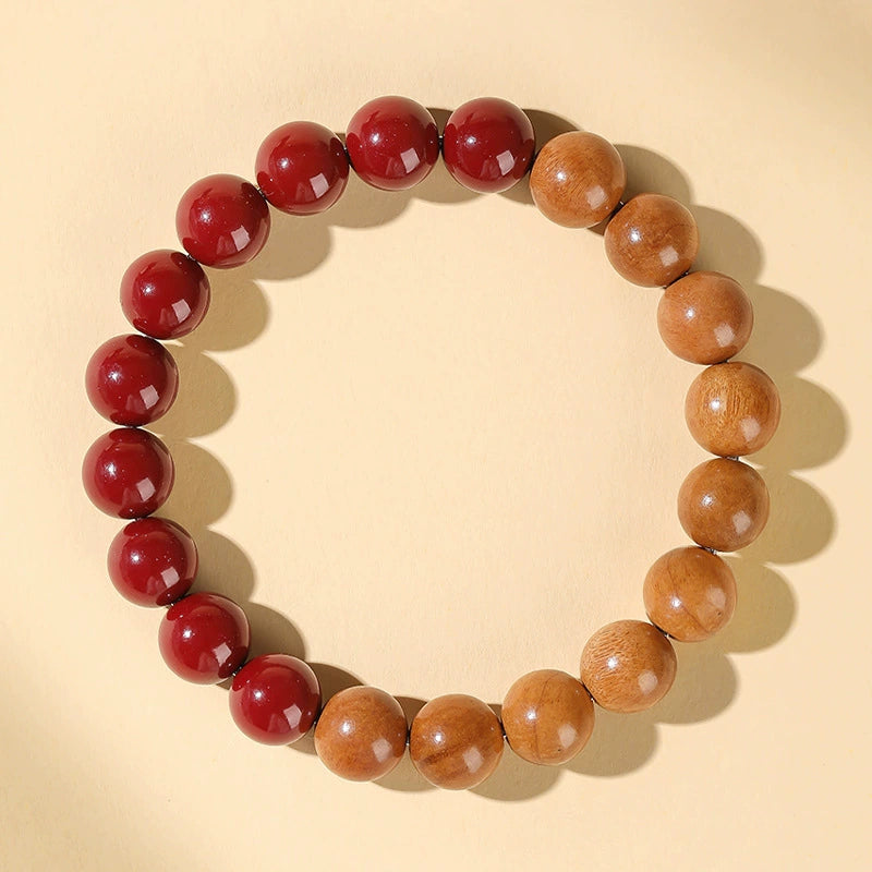 Peach Wood & Cinnabar Bracelet