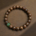 Golden Silk Wood Bracelet with Deep Green Jade