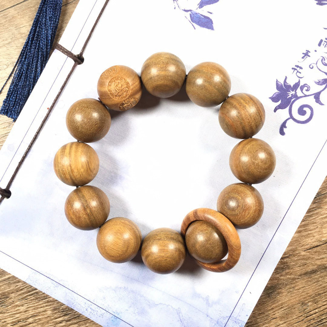 Brown Green Sandalwood Bracelet with Running Ring