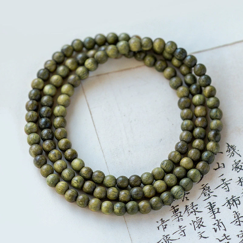 Old Green Sandalwood Triple Wrap Bracelet