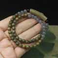 Green Sandalwood Double Wrap Bracelet with Black Beads and Gray Glass