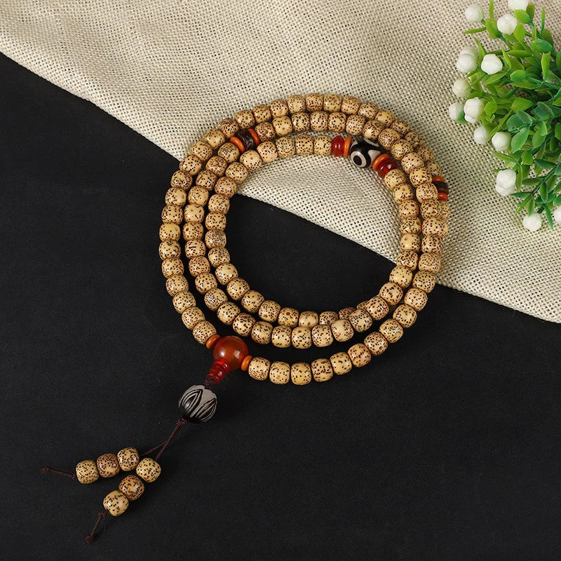 Ghee Yellow Xingyue Bodhi Multi Wrap Bracelet with Dzi Bead Accent