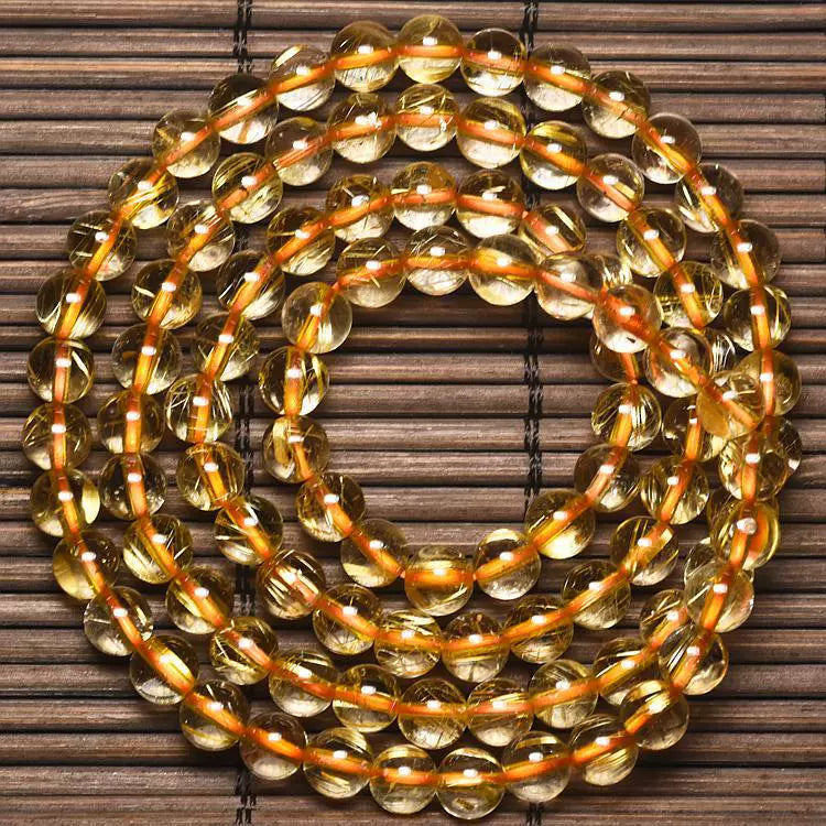 Golden Rutilated Quartz Triple Wrap Bracelet
