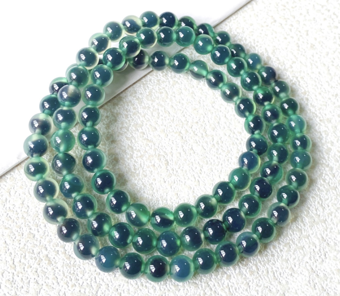 6mm Green Agate Triple Wrap Bracelet with Dark Center