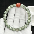 Jade Green Star Moon Bodhi Bracelet with Red Agate Bead 10×9mm